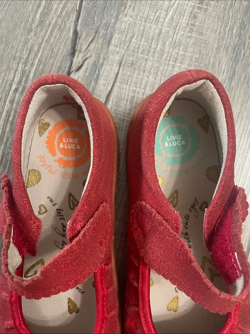 Livie & Luca Red Sparkle Mary Jane Shoes with Ruffle Strap